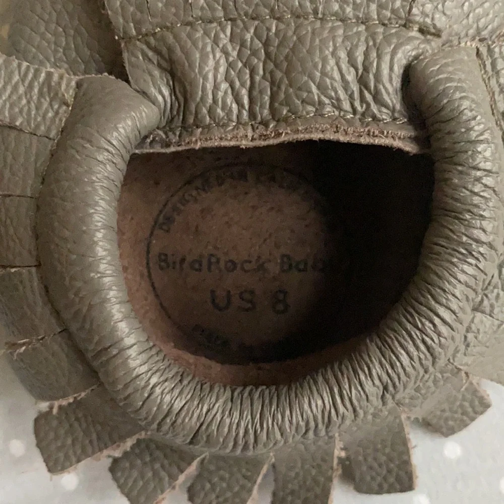Bird Rock Baby slate gray leather moccasins